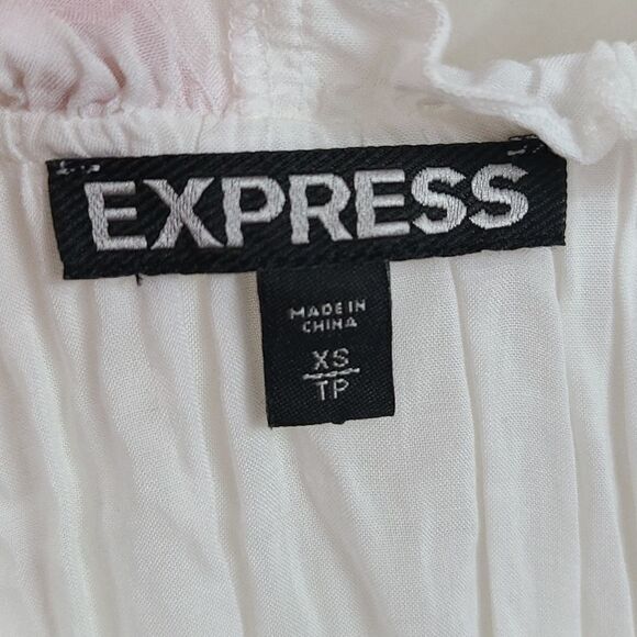 Express Frilly Solid White XS Ruffle Sleeve Peplum Top Ruffle Front Keyhole - Picture 3 of 9